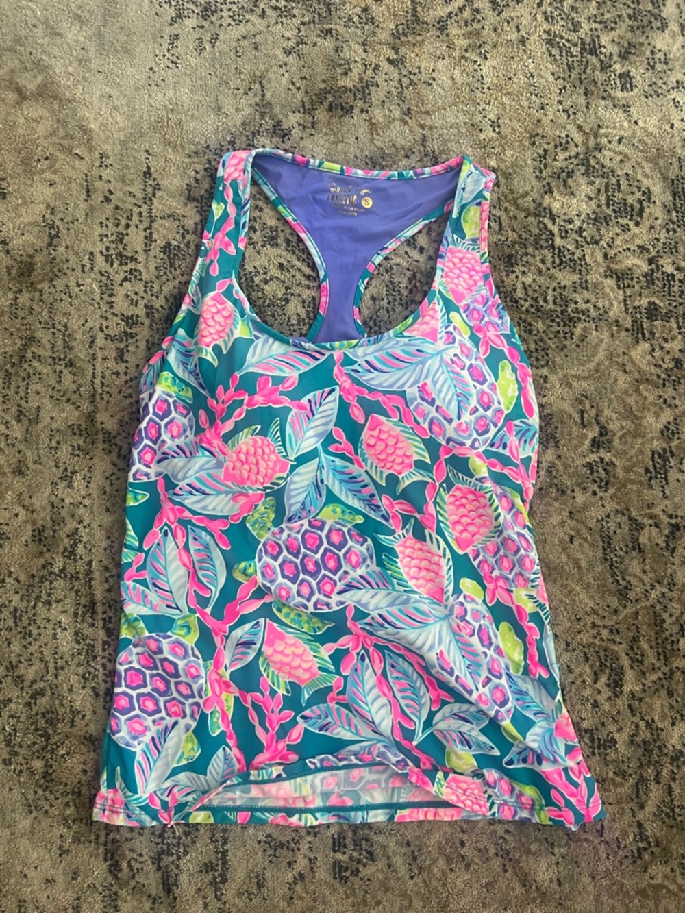Lilly Pulitzer Pink & Teal Tropical Racerback Swim Tank